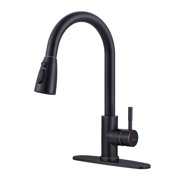 Wowow Oil Rubbed Bronze Pull Down Kitchen Sink Faucet Lead-Free, Stainless Steel Single Handle Kitchen Faucets with Deck Plate