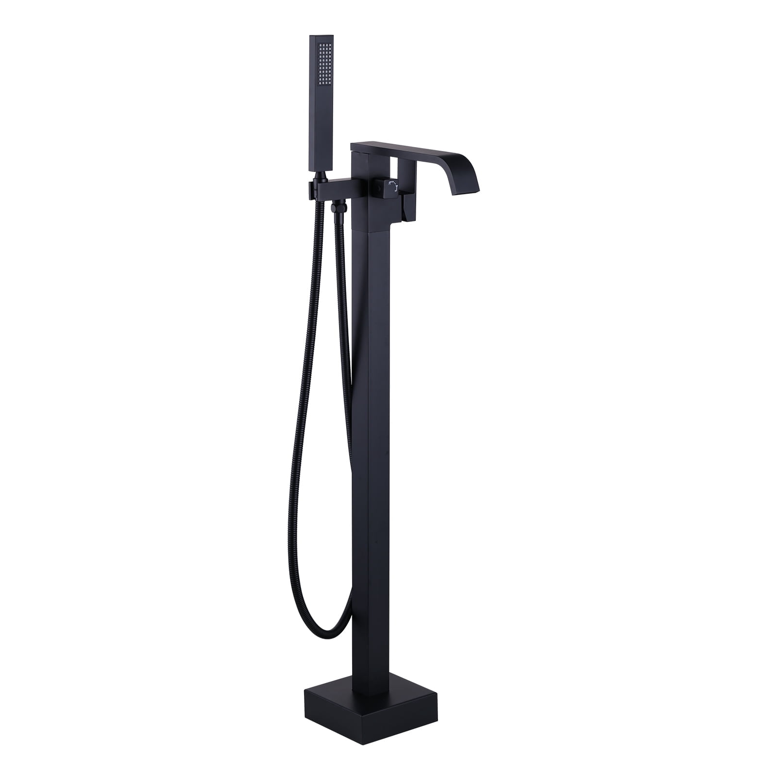 Wowow Matte Black 1-handle Freestanding Waterfall Bathtub Faucet with Hand Shower (Valve Included)