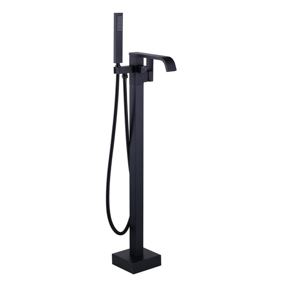 Wowow Matte Black 1-handle Freestanding Waterfall Bathtub Faucet with Hand Shower (Valve Included)