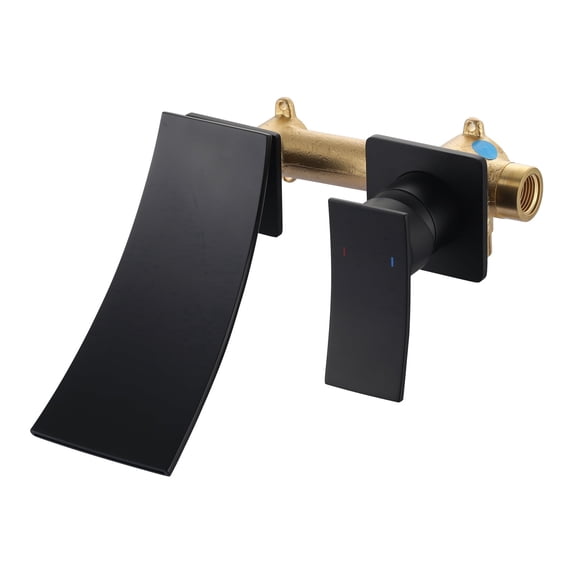 Wowow Matte Black Single Handle Wall Mounted Bathroom Faucet Rough in Valve Included