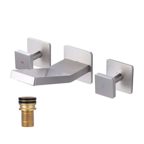 Wowow Modern Double Handle Wall Mounted Bathroom Faucet with Waterfall Spout in Brushed Nickel