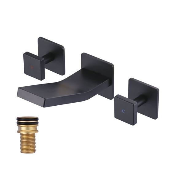 Wowow Modern Double Handle Wall Mounted Bathroom Faucet with Waterfall Spout in Matte Black
