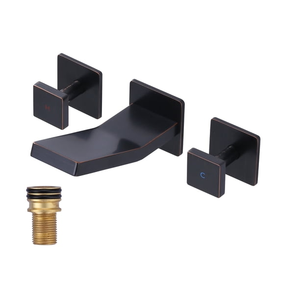Wowow Modern Double Handle Wall Mounted Bathroom Faucet with Waterfall Spout in Oil Rubbed Bronze