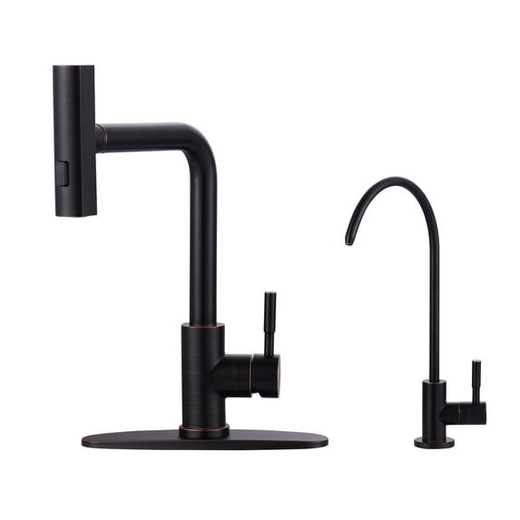 Wowow Oil Rubbed Bronze 15.7 in. Single Handle Pull Down Sprayer Kitchen Faucet with Drinking Water Faucet and 360° Swivel