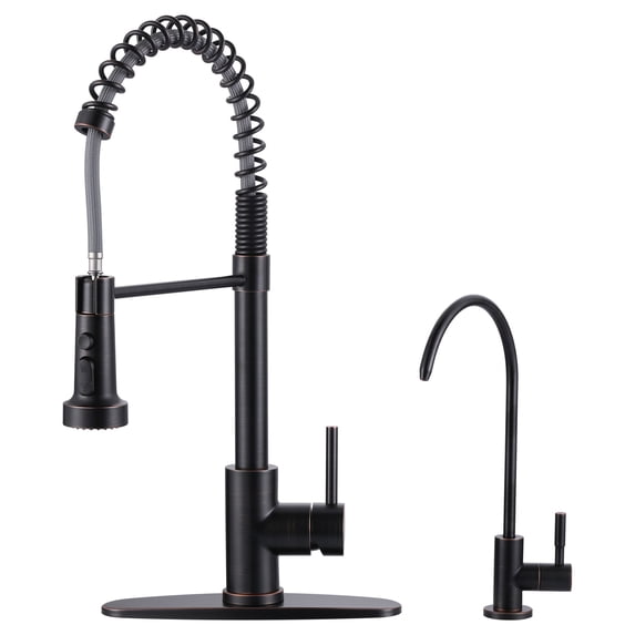 Wowow Oil Rubbed Bronze 20.3 in. H Single Handle Pull Down Sprayer Kitchen Faucet with Water Filter Faucet and 360° Swivel