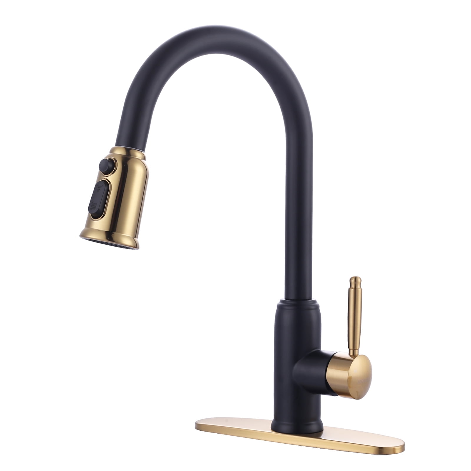 Black and Gold Stainless Steel Pull Down Kitchen Faucet with Sprayer