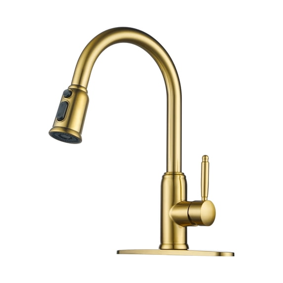 Wowow Pull Down Kitchen Faucet High Arc Single Handle Kitchen Sink Faucet in Gold