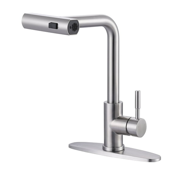 Wowow Pull Down Waterfall Kitchen Faucet with 3-Mode Sprayer in Brushed Nickel for Kitchen Sink