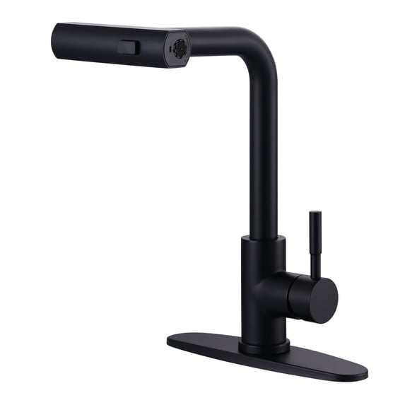 Wowow Pull Down Waterfall Kitchen Faucet with 3-Mode Sprayer in Matte Black for Kitchen Sink