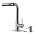 thumbnail image 1 of Wowow Pull Down Waterfall Kitchen Faucet with Soap Dispenser and 3-Mode Sprayer in Brushed Nickel for Kitchen Sink, 1 of 7