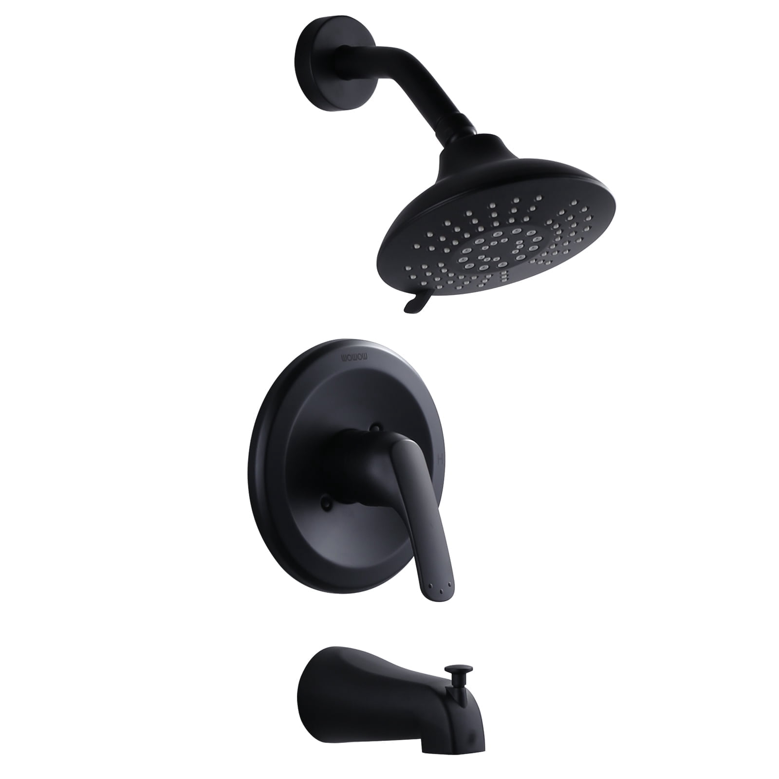 Wowow Shower Faucet with Valve, Bathroom Tub Shower Faucet Kit, Single Handle Rain Shower Head with Tub Spout, Black