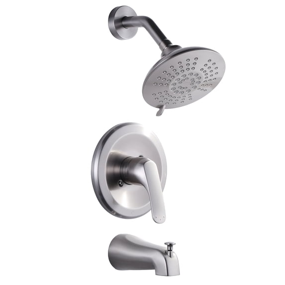 Wowow Shower Faucet with Valve, Bathroom Tub Shower Faucet Kit, Single Handle Rain Shower Head with Tub Spout, Brushed Nickel