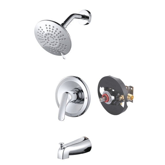 Wowow Shower Faucet with Valve, Bathroom Tub Shower Faucet Kit, Single Handle Rain Shower Head with Tub Spout, Chrome