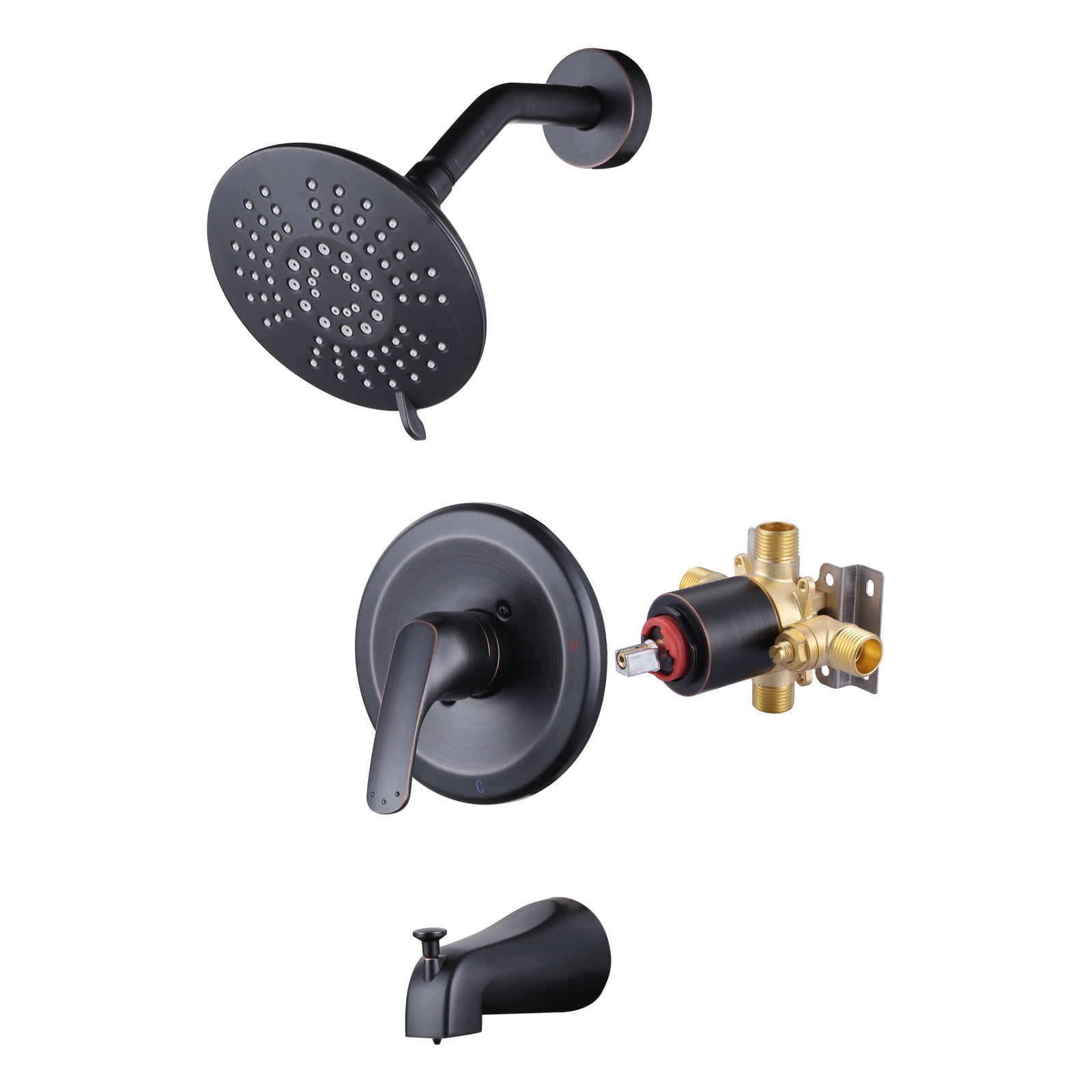 Wowow Shower Faucet with Valve, Bathroom Tub Shower Faucet Kit, Single Handle Rain Shower Head with Tub Spout, Oil Rubbed Bronze