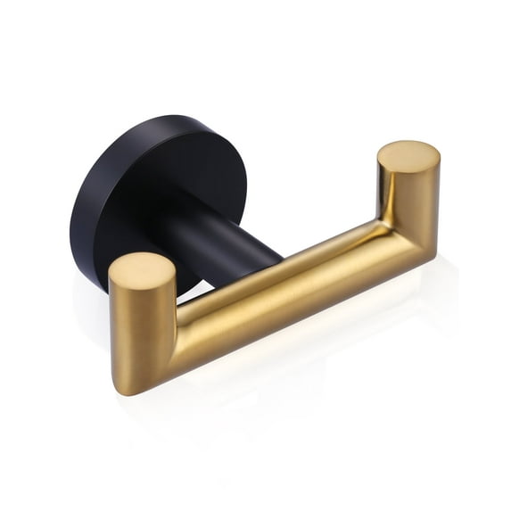 Wowow Shower Towel Hook for Bathroom, Stainless Steel Double Towel Hook, Wall Mount Heavy Duty Bath Robe Hook,Black and Gold