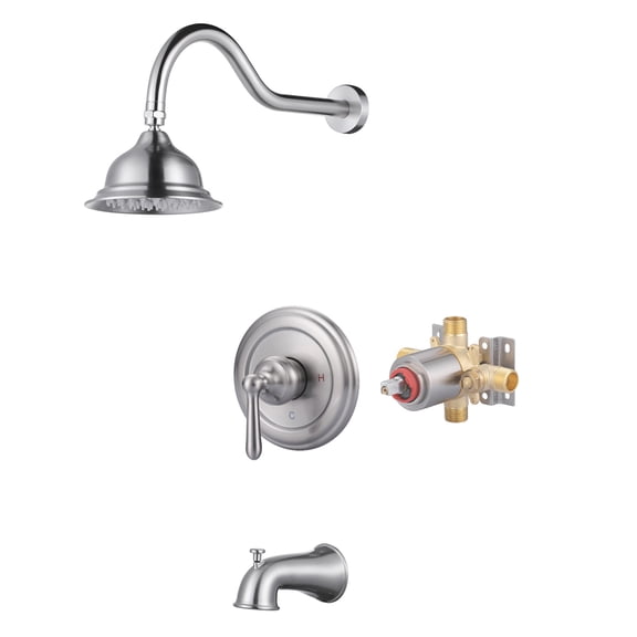 Wowow Single Handle 1-Spray Tub and Shower Faucet 1.8 GPM with Brass Rough-in Valve Included in Brushed Nickel