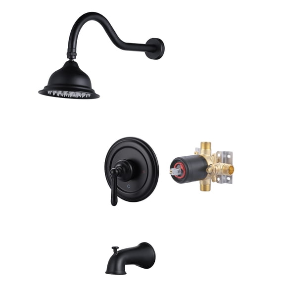 Wowow Single Handle 1-Spray Tub and Shower Faucet 1.8 GPM with Brass Rough-in Valve Included in Matte Black