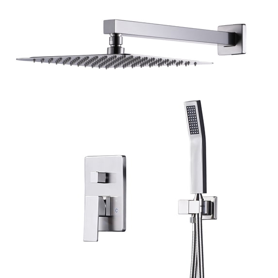 Wowow Single Handle 2-Spray Shower Faucet 1.8 GPM with 10 in. Square Shower Head and Adjustable Heads in Brushed Nickel