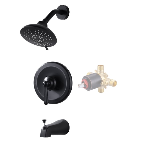 Wowow Single Handle 5-Spray Tub and Shower Faucet 1.8 GPM with High Pressure Showerhead in Black Valve Included