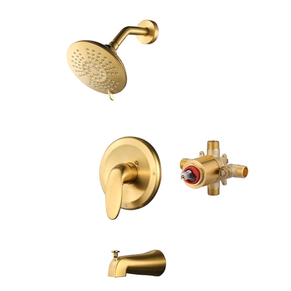 Wowow Single Handle 5-Spray Tub and Shower Faucet 1.8 GPM with High Pressure Showerhead in Brushed Gold (Valve Included)