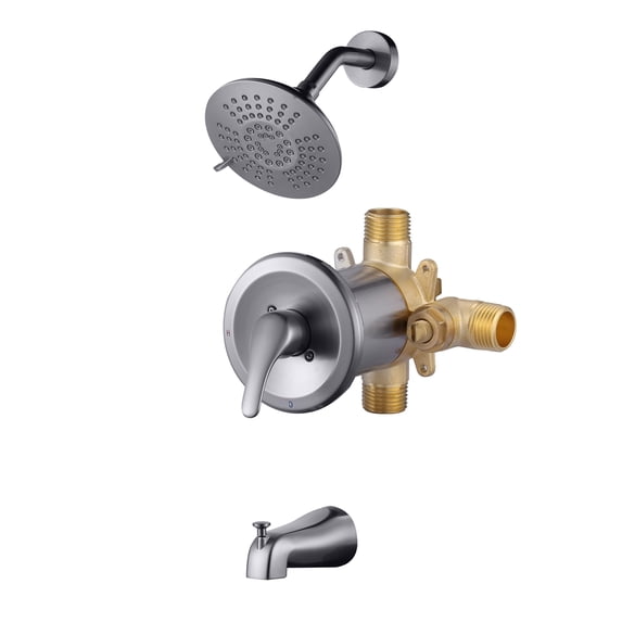 Wowow Single Handle 5-Spray Tub and Shower Faucet 1.8 GPM with High Pressure Showerhead in Brushed Nickel (Valve Included)