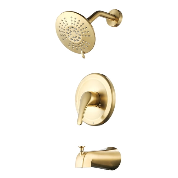 Wowow Single Handle 5-Spray Tub and Shower Faucet 1.8 GPM with High Pressure Showerhead in Gold (Valve Included)