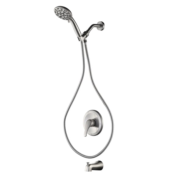 Wowow Single Handle 7-Spray Patterns Shower Faucet 1.8 GPM with Handheld Showerhead Corrosion Resistant in Brushed Nickel