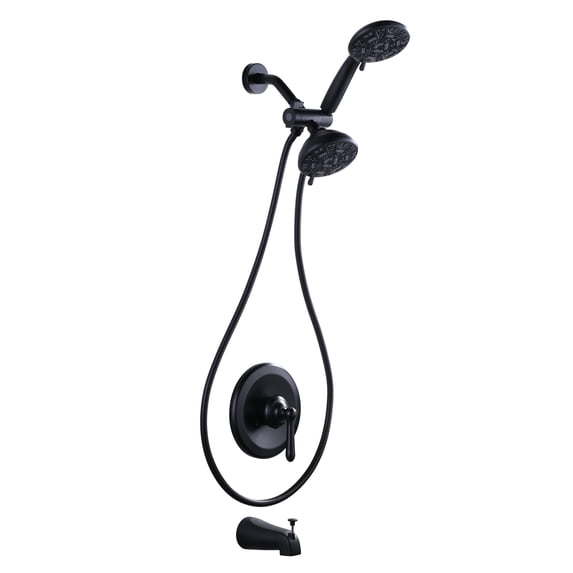 Wowow Single Handle 7-Spray Patterns Tub and Shower Faucet 1.8 GPM with Handheld Shower in Black (Valve Included)