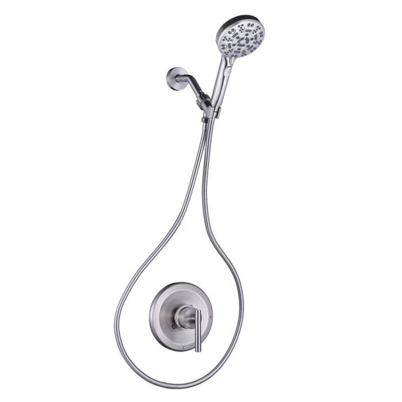Wowow Single Handle 7 -Spray Wall Mount Shower Faucet 1.8 GPM with Adjustable Head in Brushed Nickel (Valve Included)