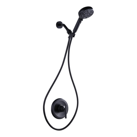 Wowow Single-Handle 7 -Spray Wall Mount Shower Faucet 1.8 GPM with Adjustable Head in Matte Black (Valve Included)