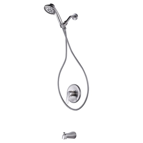 Wowow Single Handle 8-Spray Patterns Tub and Shower Faucet 1.8 GPM with Corrosion Resistant in Brushed Nickel (Valve Included)