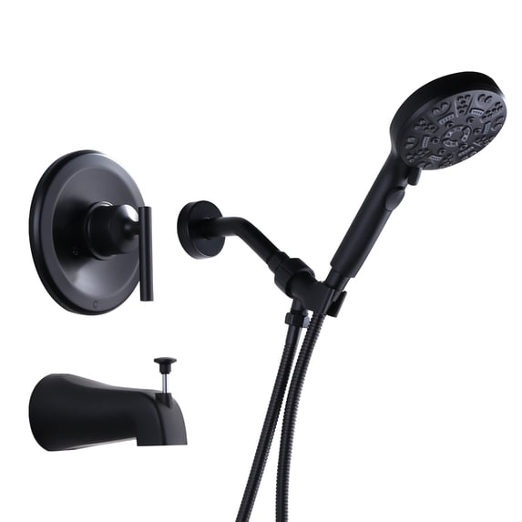 Wowow Single-Handle 8-Spray Shower Faucet 1.8 GPM with Adjustable Head and Tub Spout in Matte Black (Valve Included)
