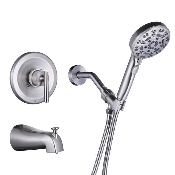 Wowow Single Handle 8-Spray Shower Faucet 1.8 GPM with Handheld Shower and Tub Spout High Pressure in Brushed Nickel