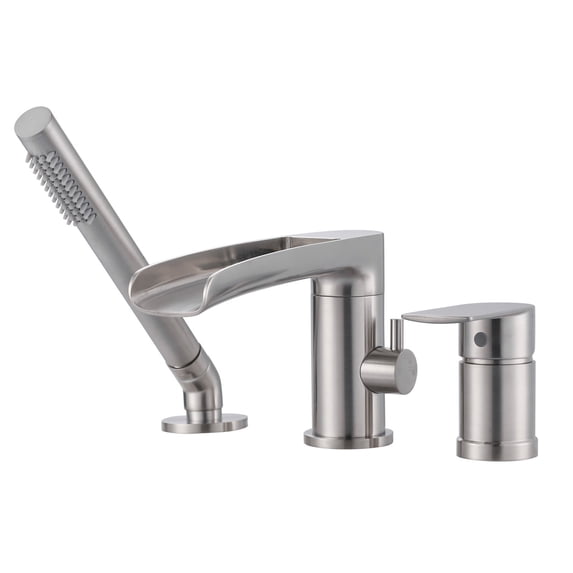 Wowow Single-Handle Deck-Mount Roman Tub Faucet with Hand Shower in Brushed Nickel
