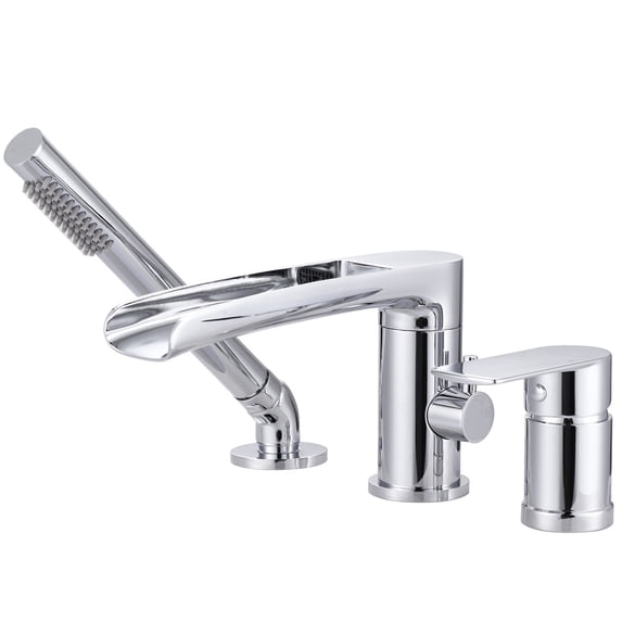 Wowow Single-Handle Deck-Mount Roman Tub Faucet with Hand Shower in Polished Chrome