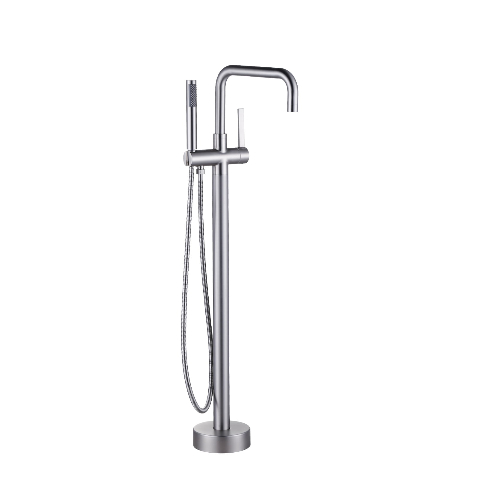 Wowow Single-Handle Freestanding Tub Faucet Floor Mount Bathtub Filler with Hand Shower in Brushed Nickel
