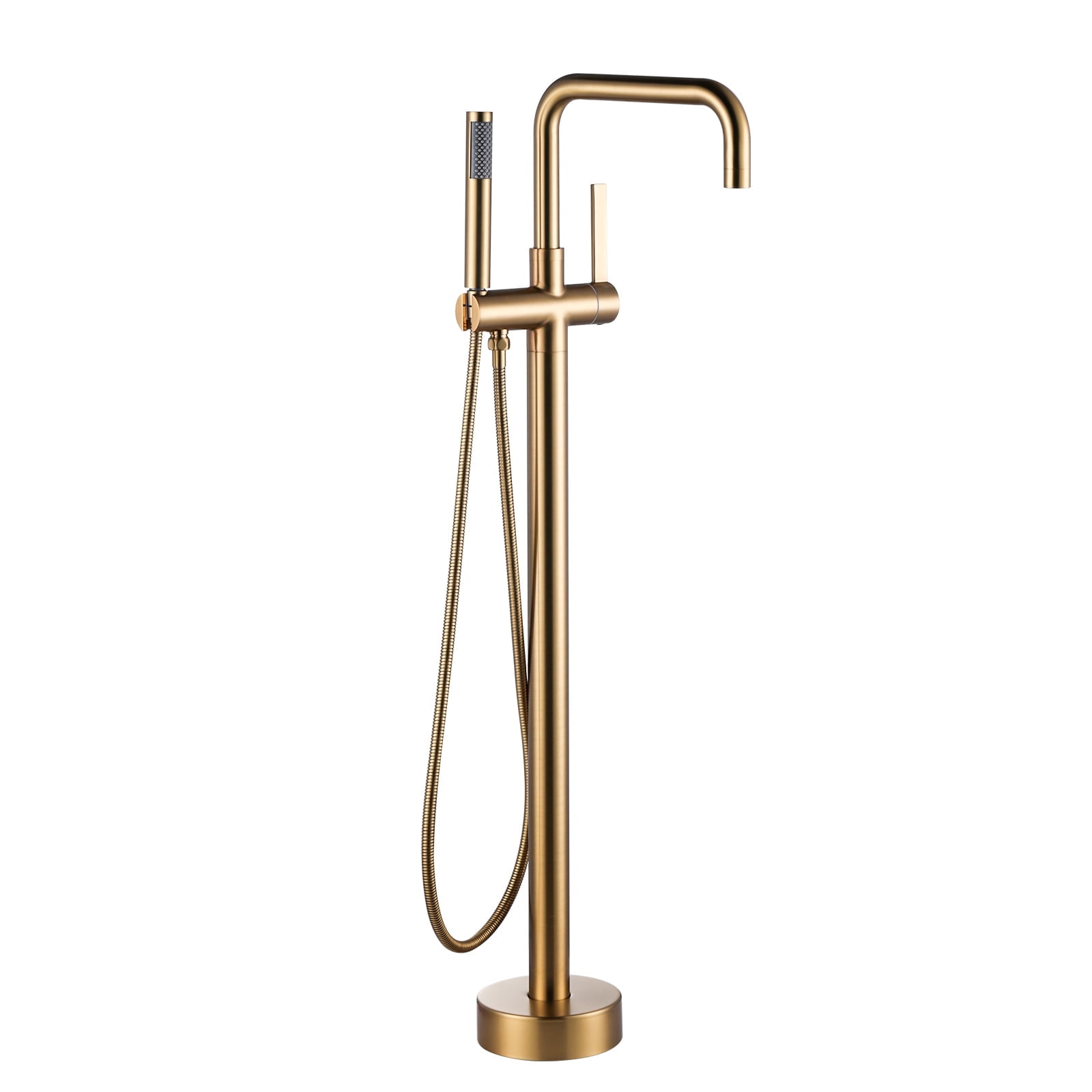 Wowow Single-Handle Freestanding Tub Faucet Floor Mount Bathtub Filler with Hand Shower in Gold