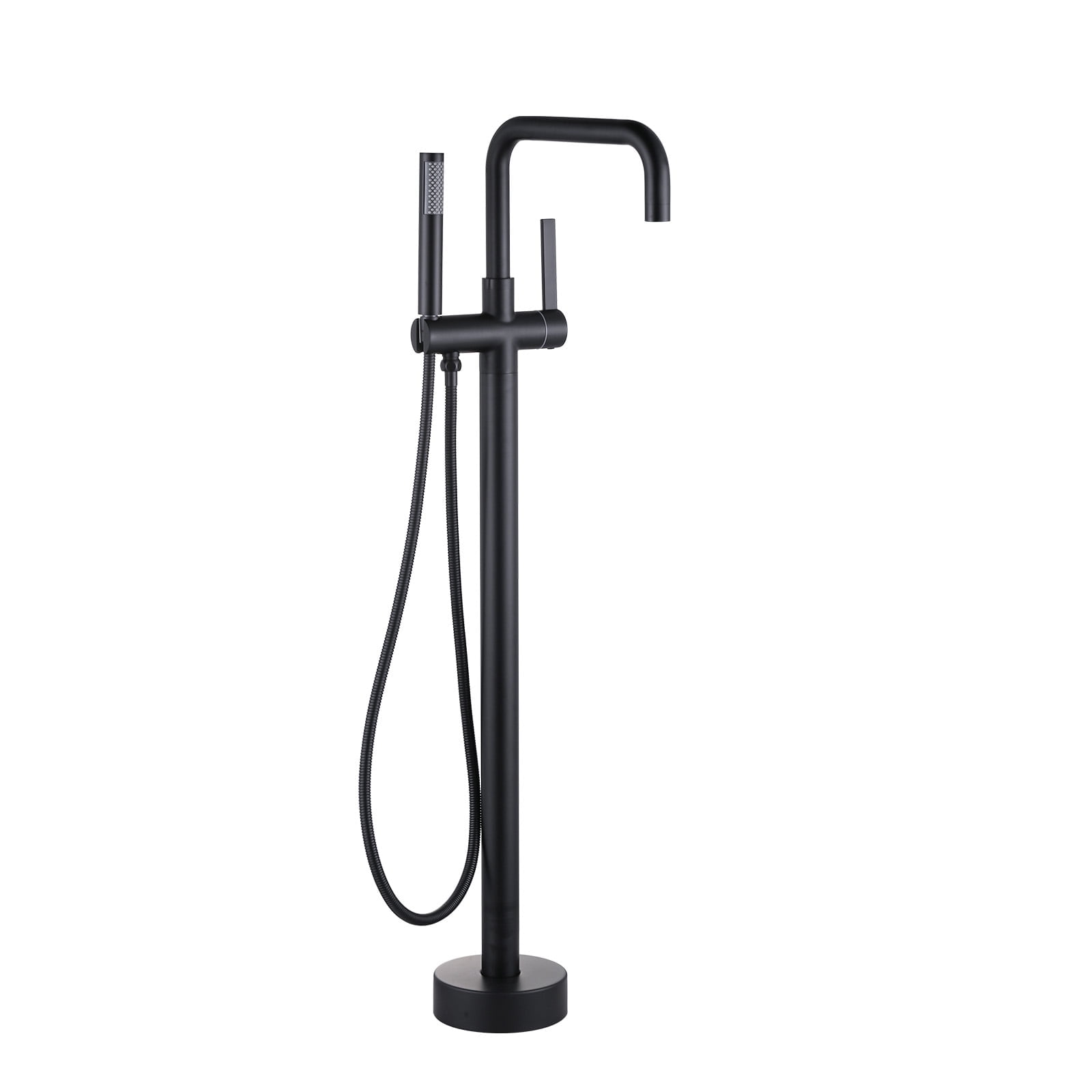 Wowow Single-Handle Freestanding Tub Faucet Floor Mount Bathtub Filler with Hand Shower in Matte Black