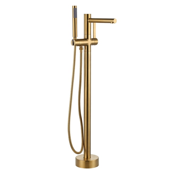 Wowow Single Handle Freestanding Tub Faucet with Hand Shower in Brushed Gold
