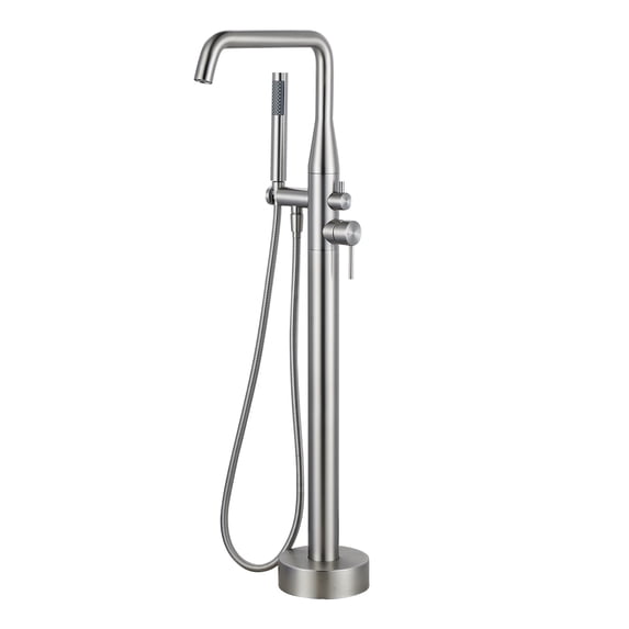 Wowow Single Handle Freestanding Tub Faucet with Hand Shower in Brushed Nickel