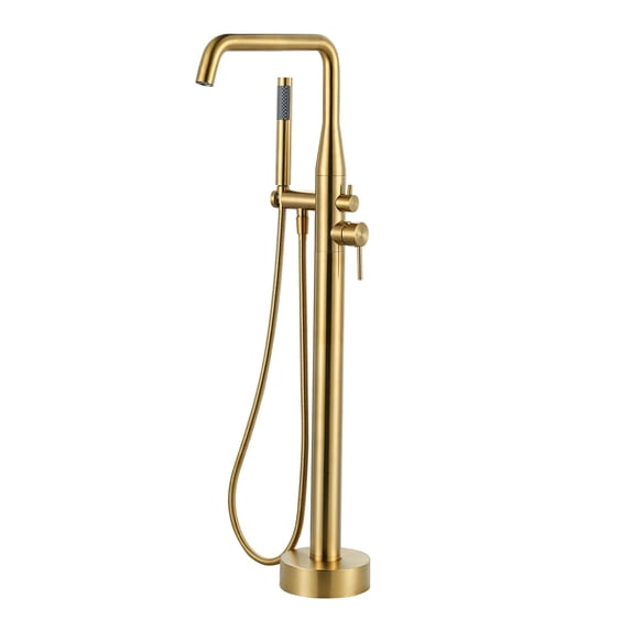 Wowow Single Handle Freestanding Tub Faucet with Hand Shower in Gold