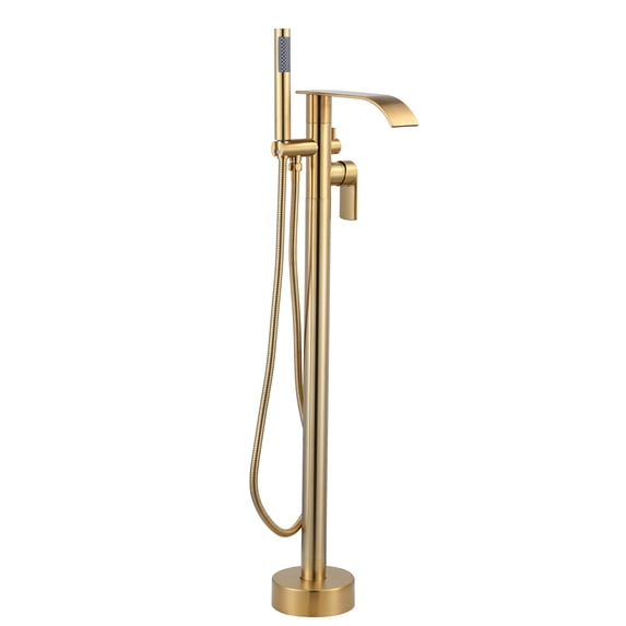 Wowow Single-Handle Freestanding Tub Faucet with Handshower and Waterfall Spout in Gold