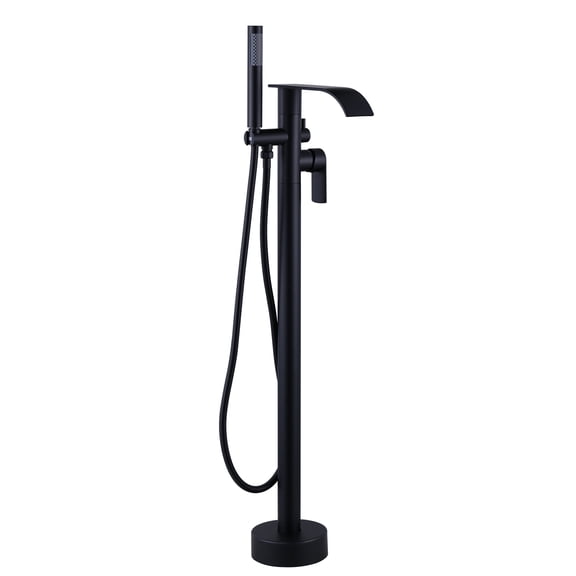 Wowow Single-Handle Freestanding Tub Faucet with Handshower and Waterfall Spout in Matte Black