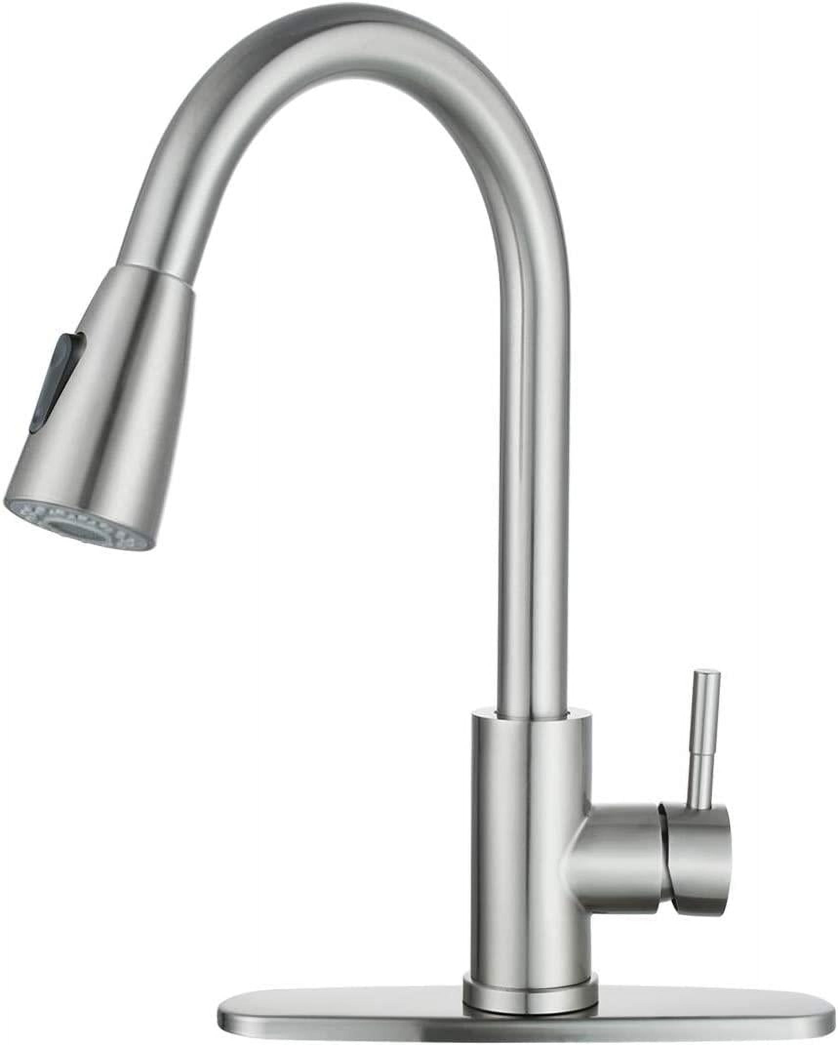 Wowow Single Handle Kitchen Sink Faucet with Sprayer, High Arc Brushed Nickel Faucet with Deck Plate