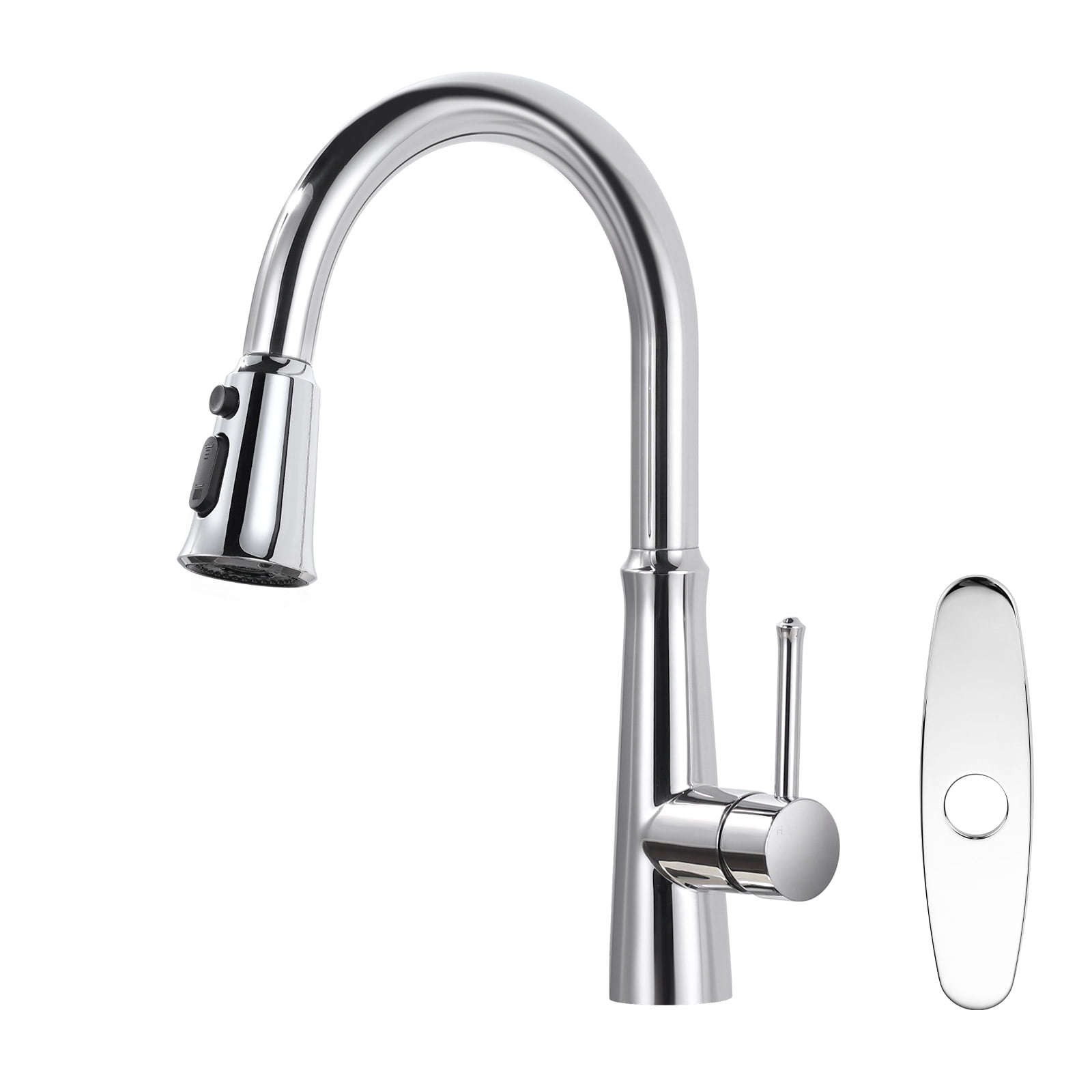 Polished Chrome Single-Handle Pull-Down Kitchen Faucet with Deckplate