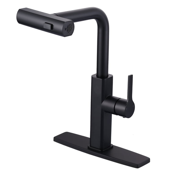 Wowow Single Handle Pull Down Sprayer Kitchen Faucet with Advanced Spray, 3-Function Mode in Black
