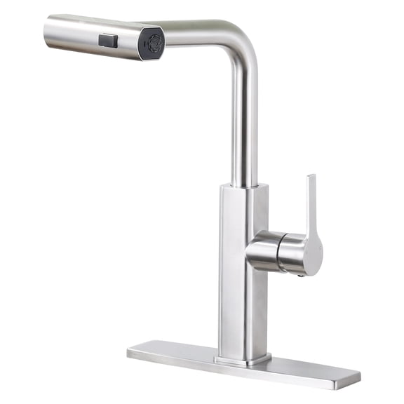 Wowow Single Handle Pull Down Sprayer Kitchen Faucet with Advanced Spray, 3-Function Mode in Brushed Nickel