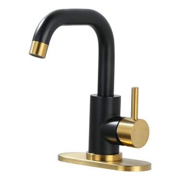 Wowow Single Handle Stainless Steel Bar Faucet with Supply Lines and Deckplate in Black and Gold