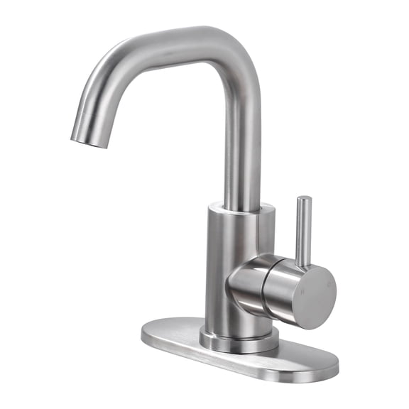 Wowow Single Handle Stainless Steel Bar Faucet with Supply Lines and Deckplate in Brushed Nickel