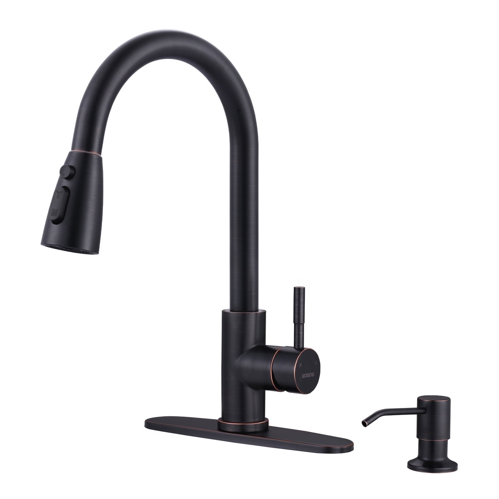 Oil-Rubbed Bronze High Arc Kitchen Faucet with Pull-out Spray and Soap Dispenser